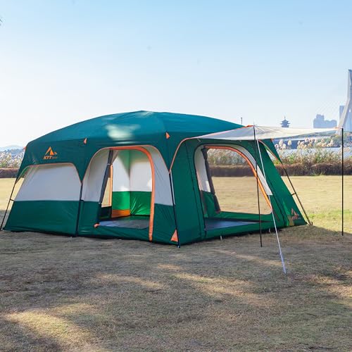 Extra Large Family Cabin Tent 2 Rooms 3 Doors 3 Windows Waterproof for Camping H460