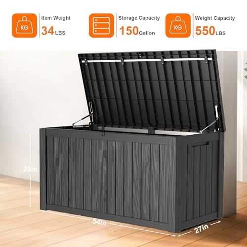 100 Gallon Resin Deck Box, Lockable Patio Outdoor Storage, Waterproof - Black F75230