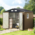 10X12X7.5 FT Outdoor Steel Storage Shed with Lockable Doors, 2 Windows, Transparent Roof Panels (Wood Panels & Frame Floor Not Included), Ideal for Patio Storage,Garbage Can, Chicken Coop，Brown