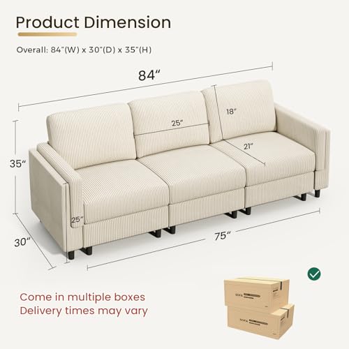Modular Sectional Sofa Bed with Storage Ottoman, Beige S706