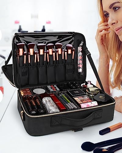 Large Capacity 3 Layer Makeup Case Cosmetic Organizer with Brush Bag R31262