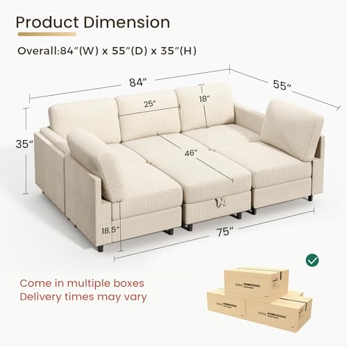 Modular Sectional Sofa Bed with Storage Ottoman, Beige S706