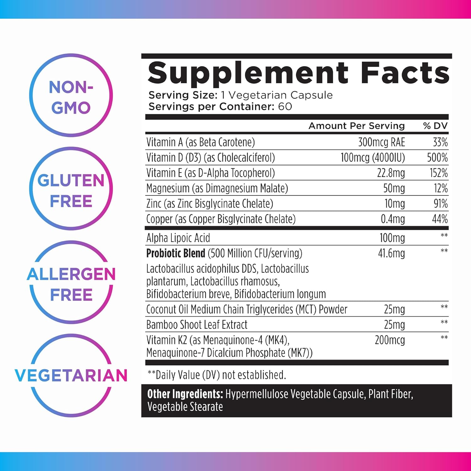 Vitamin D3 K2 4000 IU Supplement with Immune Support, 60 Capsules L695843