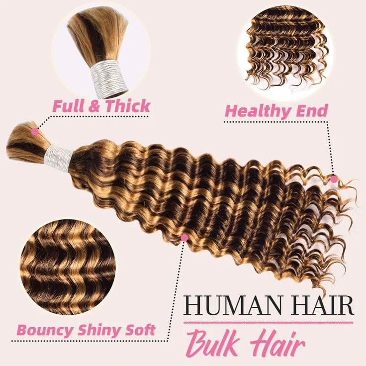 Deep Wave Bulk Human Hair for Braiding, 100g, No Weft H64610