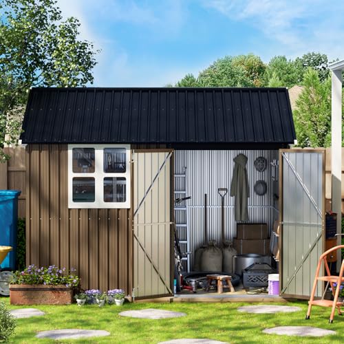 Outdoor Steel Storage Shed with Lockable Doors and Windows E249038