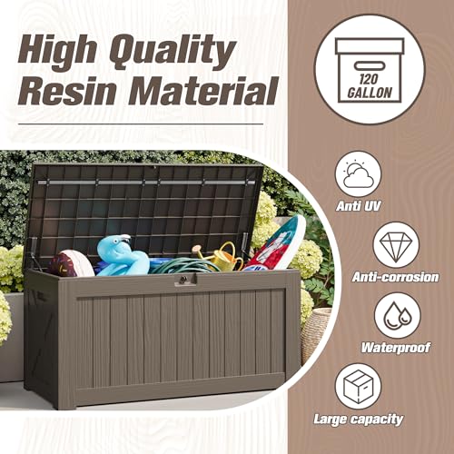 31 Gallon Resin Deck Box Waterproof Indoor Outdoor Storage for Patio Cushions and Garden Tools L90121