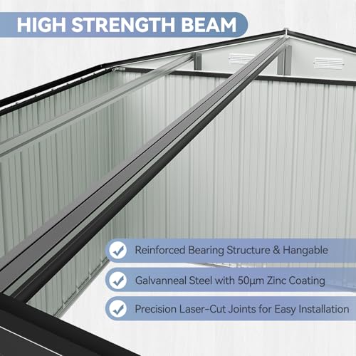 Galvanized Steel Storage Shed with Triple Doors, Weatherproof Outdoor Utility Shed P600721