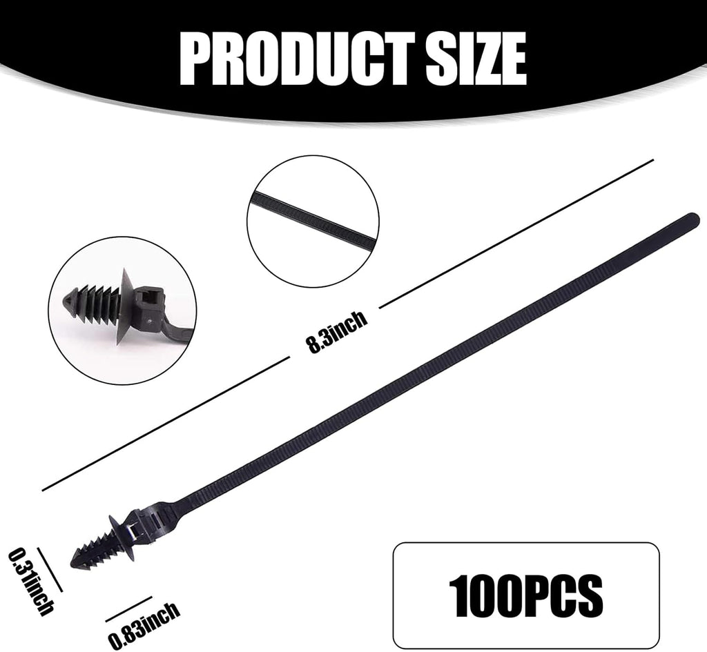 100 PCS Car Cable Ties, Adjustable Nylon Zip Ties, Universal for Cars Boats Trailers W69574