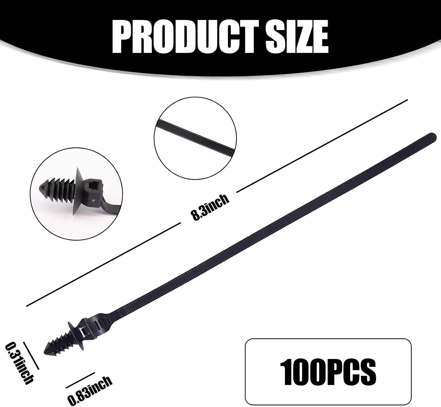 100 PCS Car Cable Ties, Adjustable Nylon Zip Ties, Universal for Cars Boats Trailers W69574