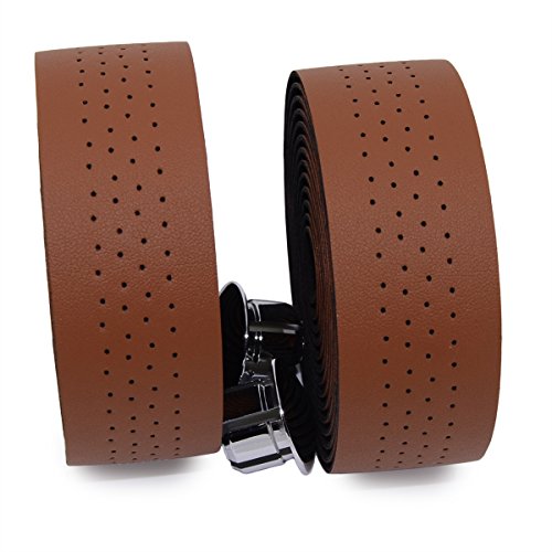 KINGOU Handlebar Tape Luxury PU Leather Bar Tape Fixed Gear/Road Bike Bar Wrap with 2 Reflective Plug