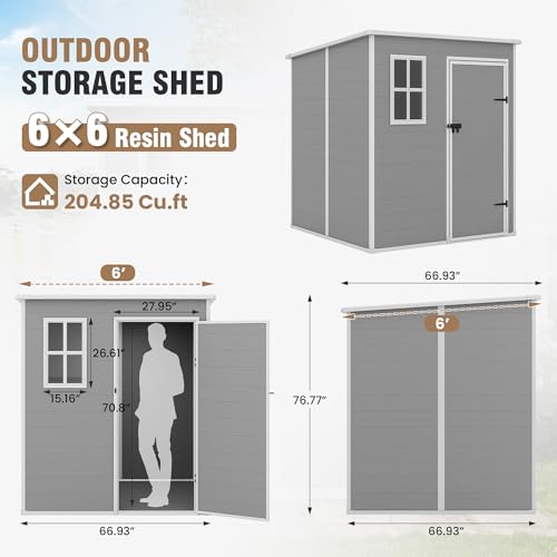 Outdoor Storage Shed 6x6 FT Resin with Floor and Lockable Door Z166