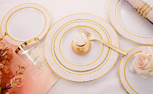350PCS Clear Plastic Plates with Gold Trim for 50 Guests, Disposable Dinnerware Set O686017