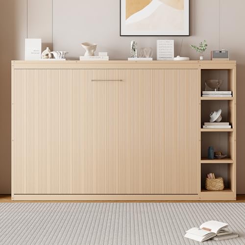 Full Size Horizontal Murphy Bed with Shelves, Foldable into Cabinet W154373
