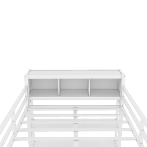 Metal Loft Bed with Wardrobe and L-Shaped Desk, Full Size with Storage Cubes and Shelves J450846