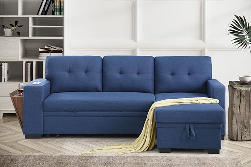 4-in-1 Convertible L Shaped Couch with Pull Out Bed and Storage Z983