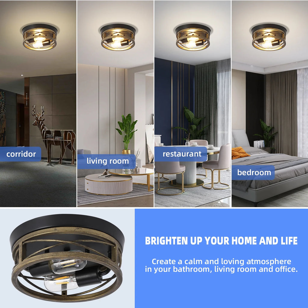 24cm Bronze Round Retro Flush Mount Ceiling Light for Bedroom Living Room H130626
