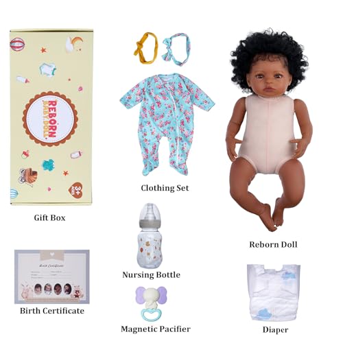Lifelike Reborn Black Girl 18-Inch Realistic Newborn Baby Doll with Clothes and Toy U426