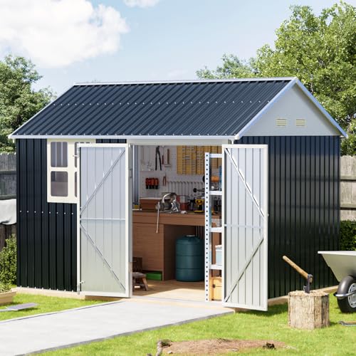 Outdoor Steel Storage Shed with Lockable Doors and Window L987864