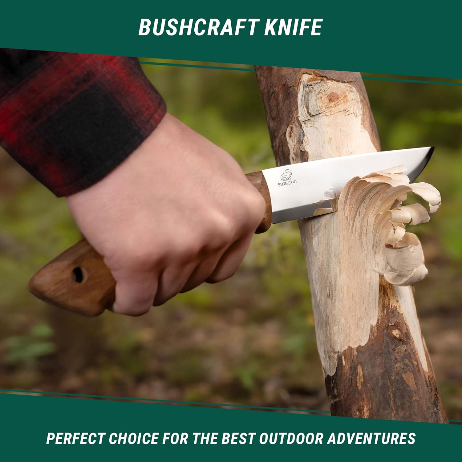 Bushcraft Knife Fixed Blade with Leather Sheath, Full Tang Carbon Steel Camping Knife E843419