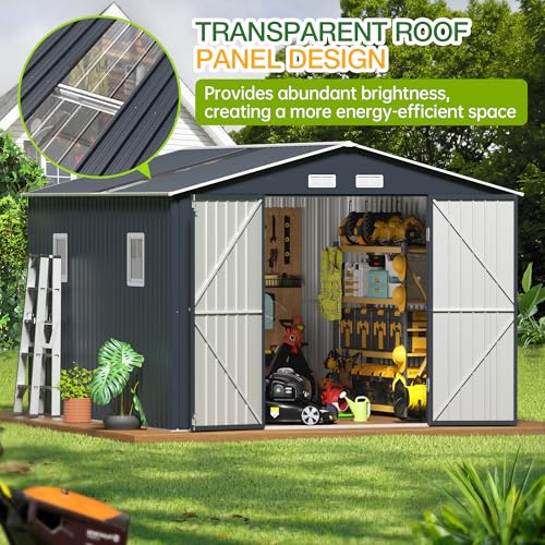 Outdoor Storage Shed 10 x 12 ft Metal Garden Utility with Lockable Doors U582216