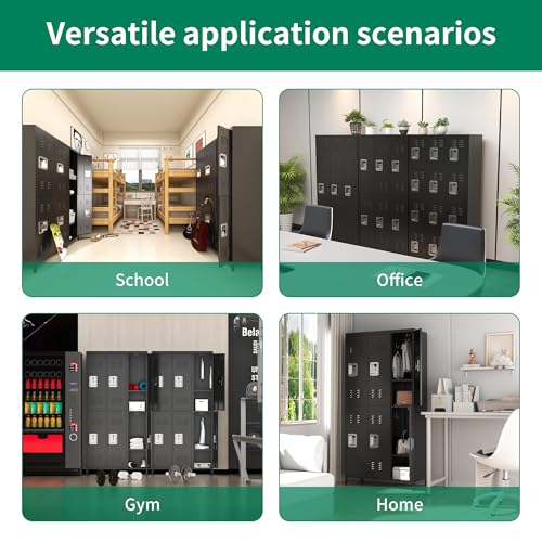 3-Door Steel Storage Locker with Shelves and Hooks I822961