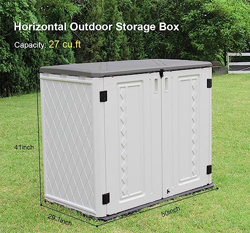 Horizontal Outdoor Storage Shed, 47 Cu.ft Resin Waterproof Cabinet for Garden Patio Backyards F5157