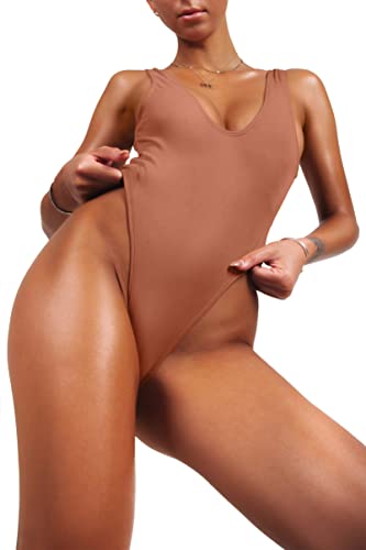 One Piece Swimsuit for Women High Cut Low Back Retro O7423