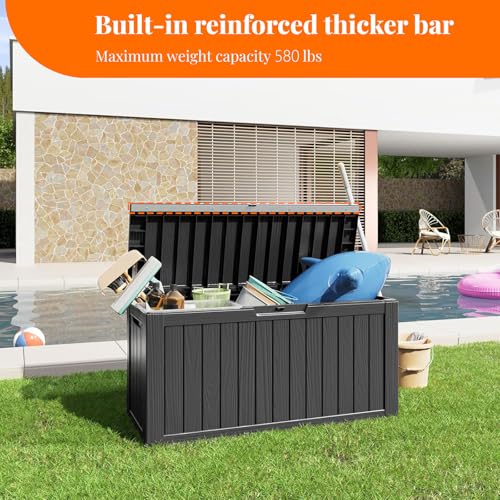 100 Gallon Resin Deck Box, Lockable Patio Outdoor Storage, Waterproof - Black F75230