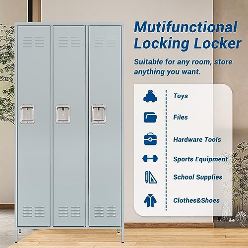 3-Door Blue Steel Storage Locker for Office, School, Gym C68898