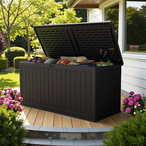 30 Gallon Waterproof Resin Deck Box for Outdoor Patio and Garden Storage Q30388