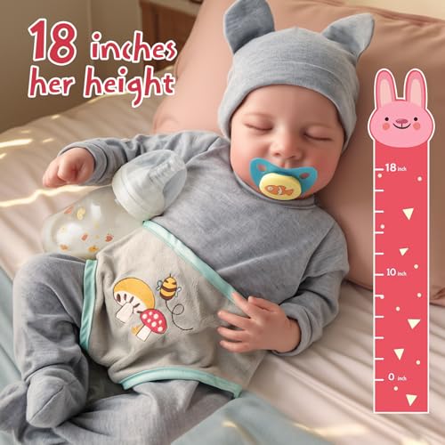 Lifelike Reborn Baby Dolls Silicone Full Body - 17 Inch Realistic Newborn Baby Doll Poseable Body Sleeping Baby Boy with Feeding Kit for Children 3+ W3109
