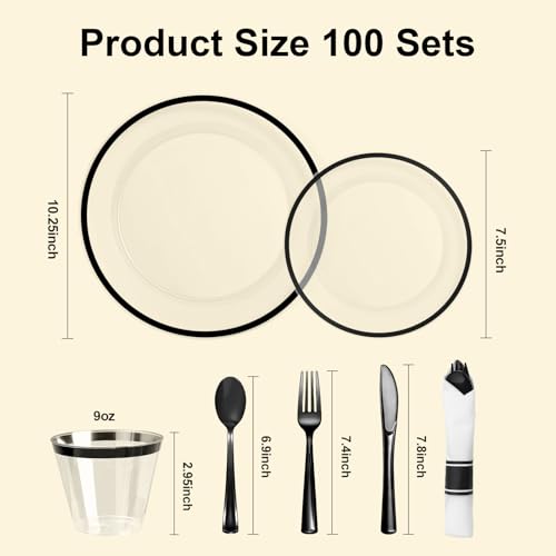 Disposable Plates and Cups Set for 50 Guests with Napkins and Cutlery V71219