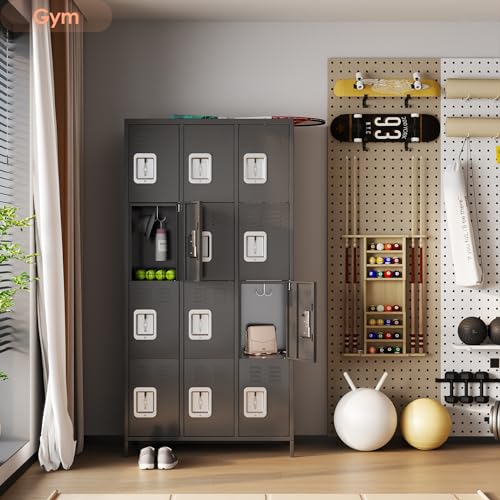 6 Door Metal Storage Locker with 18 Hooks, Black & Dark Grey K6611