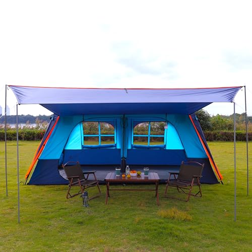 Extra Large Family Cabin Tent 2 Rooms 3 Doors 3 Windows Waterproof for Camping H460
