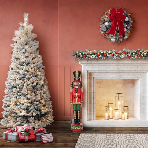 Red and Green Christmas Nutcracker Holiday Decoration, 37-inch Freestanding Resin I1504