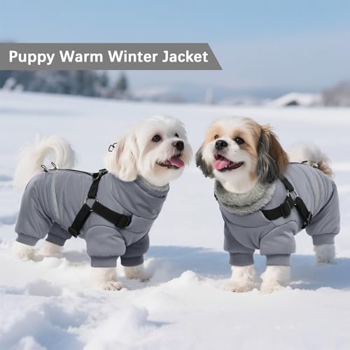 Black Dog Winter Coat with Harness, Reflective Waterproof Jacket for Small Dogs O43201
