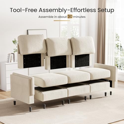 Modular Sectional Sofa Bed with Storage Ottoman, Beige S706