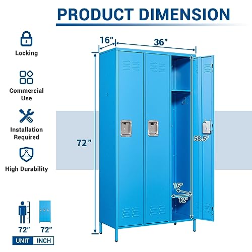 3-Door Blue Steel Storage Locker for Office, School, Gym C68898
