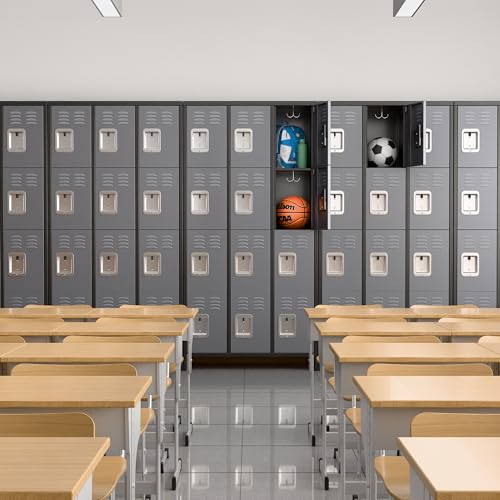 6 Door Metal Storage Locker with 18 Hooks, Black & Dark Grey K6611