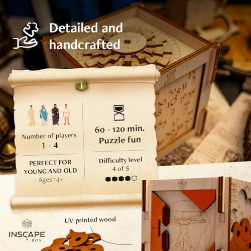 Da Vinci's Marvel Puzzle Box - Escape Room Game for Adults - Wooden Cluebox with Hidden Compartments D706