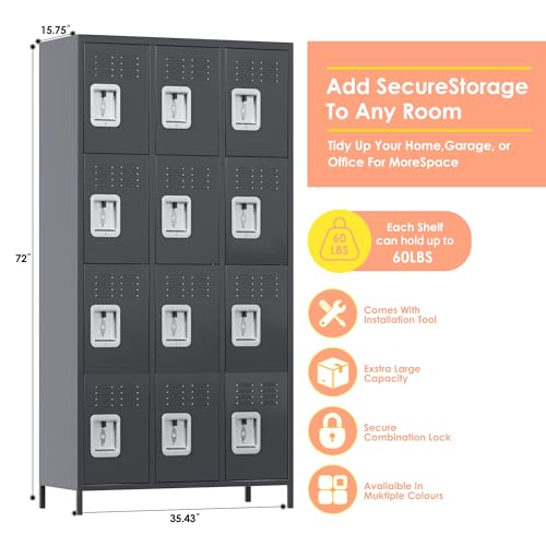 6 Door Metal Storage Locker with 18 Hooks, Black & Dark Grey K6611