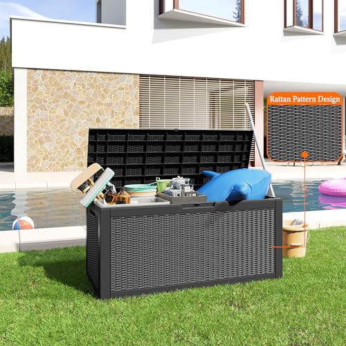 100 Gallon Resin Deck Box, Lockable Patio Outdoor Storage, Waterproof - Black F75230