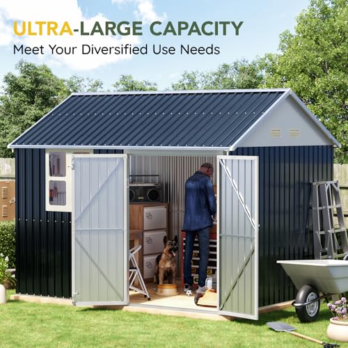 Outdoor Steel Storage Shed with Lockable Doors and Window L987864