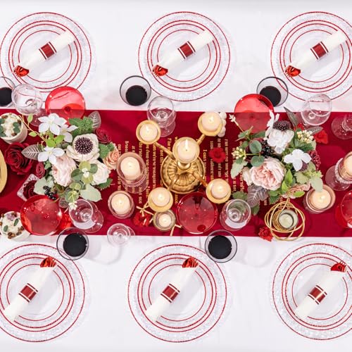 350PCS Clear Plastic Plates with Gold Trim for 50 Guests, Disposable Dinnerware Set O686017