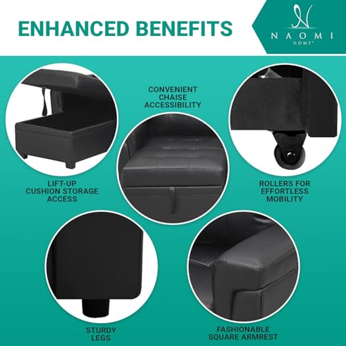 Convertible Sofa with Storage, Reversible L-Shape Couch, Black Y1589