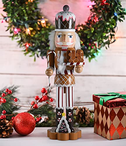 Christmas Candyland Gingerbread Nutcracker Wooden Figure with Candy Cane and Cookies F927