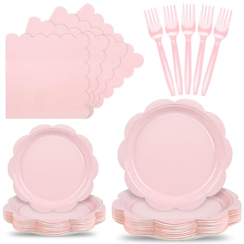 Ivory Paper Plates and Napkins Set for 50 Guests, Disposable Tableware with Utensils M509