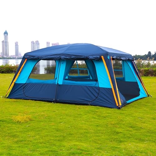 Extra Large Family Cabin Tent for Camping, 2 Rooms, 3 Doors, Waterproof E6603