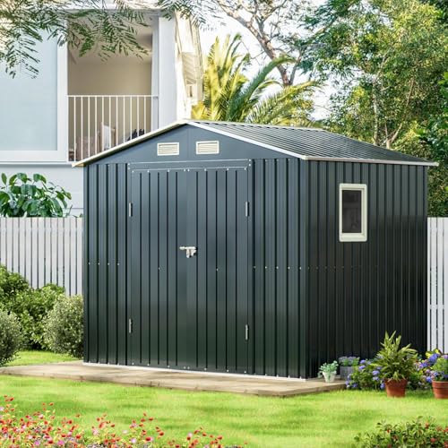 Outdoor Steel Storage Shed with Lockable Doors and Window L987864