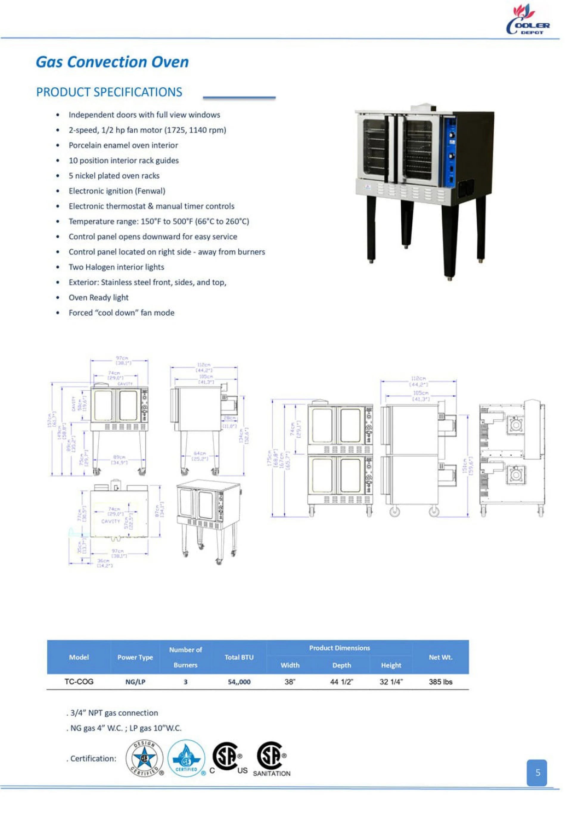 Commercial Convection Oven, Single Deck, Natural Gas or Propane J22942